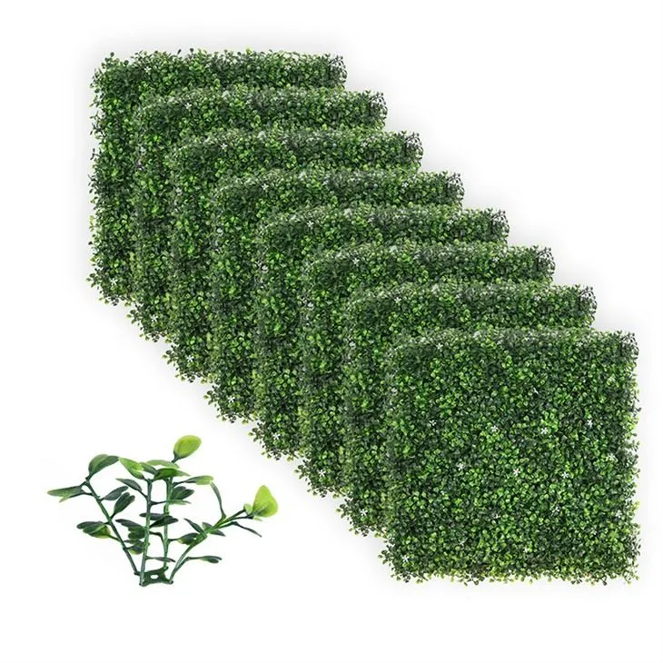 Artificial Grass Hedge With Flower Resist UV Garden Decoration